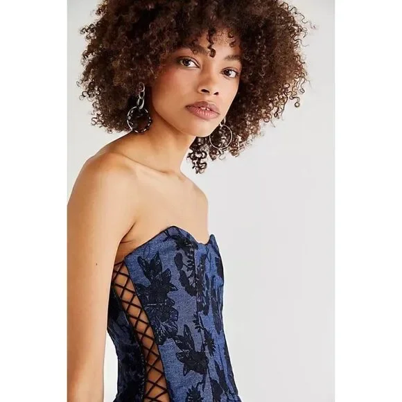 NWT FREE PEOPLE Sz 10 ANNA SUI DENIM EMBROIDERED MINI CORSET DRESS -  wordpress2504942.home.pl